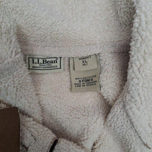 LL Bean Size XL Petite Womens Brown White Suede Sherpa Button Down Jacket - Picture 2 of 8
